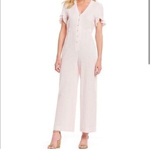 Women’s Pink V-Neck Wide Leg Jumpsuit